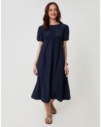 Threadbare - Ruched Drawstring Puff Sleeve Midi Dress - Lyst