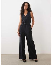 Mango - V Neck Belted Tailored Jumpsuit - Lyst