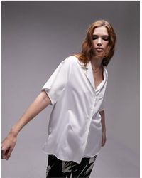TOPSHOP - Satin Short Sleeve Shirt - Lyst