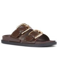 SEQWL - Flat Mule Sandals Double Strap Slides With Buckle Detail - Lyst