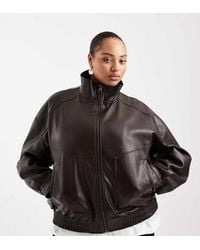 ASOS - Asos Design Curve Oversized Leather Look Funnel Bomber Jacket - Lyst
