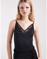 Pieces - Lace Trim Bodysuit - Lyst