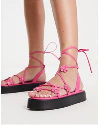 ASOS - Flower Pot Chunky Flat Sandals With Flower Trims - Lyst