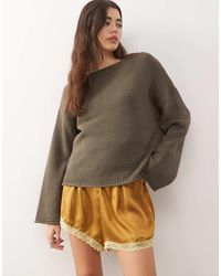 Reclaimed (vintage) - Satin Shorts With Lace Trim - Lyst