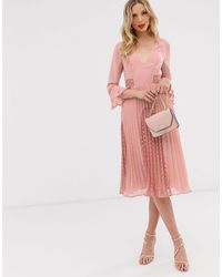 ASOS Diepuitgesneden, Geplooide Midi-jurk Met Kanten Inzet - Roze