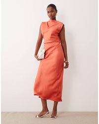ASOS - Satin High Neck Pleated Bodice Midi Dress - Lyst