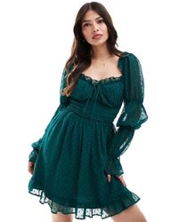 ASOS - Vestido Corto De Estilo Mesonera Y Manga Larga Con Cintura Fruncida De Plumeti De - Lyst