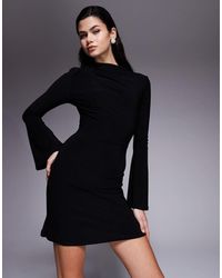 ASOS - Draped High Neck Mini Dress With Long Sleeve And Aline Skirt - Lyst