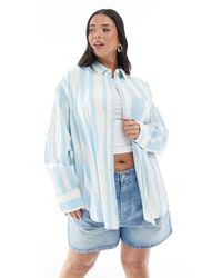 ASOS - Asos design curve – oversize-hemdbluse aus leinenmix mit verschwommenem streifenmuster - Lyst