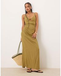 ASOS - Linen Mix Maxi Sundress With Bralet Cut Out - Lyst