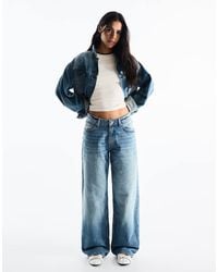 Bershka - Jeans Met Hoge Taille En Wijde Rechte Pijpen - Lyst
