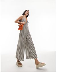 TOPSHOP - Stripe Linen Jumpsuit - Lyst
