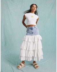 Miss Selfridge - Broderie Contrast Denim Maxi Skirt - Lyst