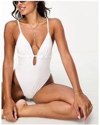 River Island - Plunge Frill Swimsuit - Lyst