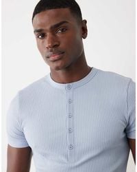 ASOS - Heavyweight Muscle Fit Ribbed T-shirt With Henley Neck - Lyst