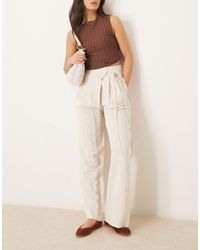 ASOS - Linen Tie Front Wide Leg Trousers - Lyst