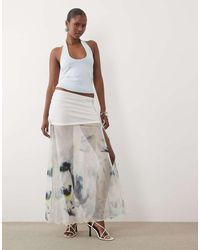 ASOS - Maxi Co-Ord Rok Van Mesh Met Print En Split - Lyst