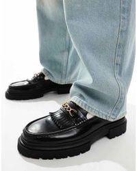 ASOS - Loafers Van Leer Met Dikke Zool, Franje En Trens - Lyst