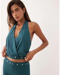 ASOS - Modal Balloon V Neck Cross Over Top Set With Fitted Hem And Stud Trims - Lyst