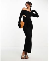 ASOS - Bardot Ruched Front Cut Out Long Sleeve Midi Dress - Lyst