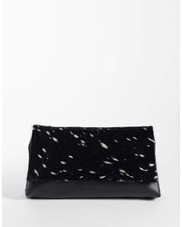 ASOS - – clutch-tasche aus echtem leder mit rehfellmuster und umschlagklappe - Lyst