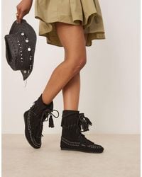 ASOS - – anais – ankle-boots aus em wildleder mit fransen - Lyst