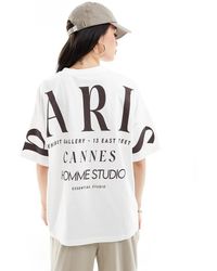 ASOS - T-Shirt Oversize Color Crema Con Grafica Con Scritta "Paris" Sovrapposta Sul Retro - Lyst