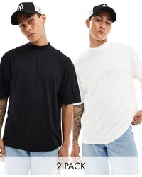 ASOS - Confezione da 2 t-shirt a collo alto oversize nera e bianca - Lyst