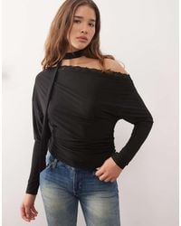 Reclaimed Vintage - Slouchy Off Shoulder Lace Trim Top With Scarf - Lyst