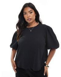 ASOS - Asos Design Curve Crinkle Fabric Puff Sleeve Top - Lyst