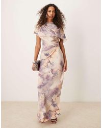 ASOS - Hoogsluitende Maxi Cape-Jurk Met Gedrapeerd Lijfje - Lyst