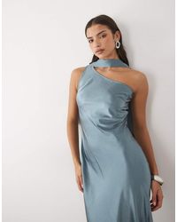 TFNC London - Satin One Shoulder Maxi Dress With Scarf - Lyst