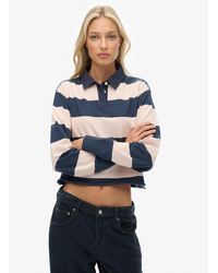 Superdry - Athletic essentials - top style rugby crop à rayures - bleu marine et - Lyst