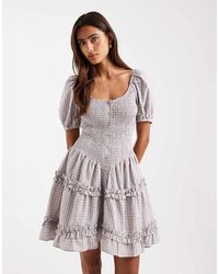 Daisy Street - Shirred Drop Waist Ruffle Mini Dress - Lyst