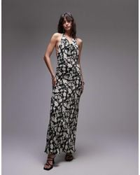 TOPSHOP - – satin-maxikleid mit neckholder, hohem wasserfallausschnitt und blumenmuster - Lyst