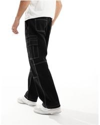 Bershka - Pantalon cargo ample à coutures contrastantes - Lyst