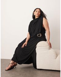 ARRANGE - Curve Sleeveless Draped Hem Midi Dress With Buckle Trim Detail - Lyst