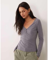 Mango - Button Detailing V-neck Long Sleeve Top - Lyst