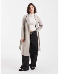 Vero Moda - Abrigo De Vestir Midi Color Visón Melange Con Cinturón De -Neutro - Lyst