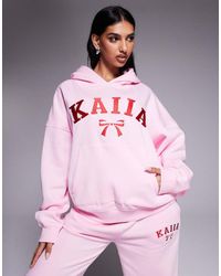 Kaiia - Oversized Hoodie Van Katoenmix Met Geborduurd Logo En Strik - Lyst