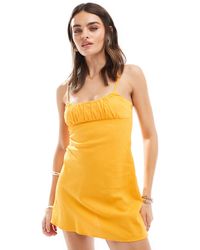 Bershka - Strappy Linen Mini Dress - Lyst