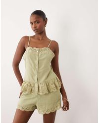 Wednesday's Girl - Wednesdays Girl Co-ord Ruffle Edged Button Up Cami Top - Lyst