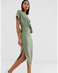 Bershka Jersey T Shirt Dress In Khaki - Green