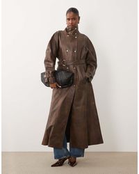 Bardot - Faux Leather High Neck Button Detail Longline Trench - Lyst