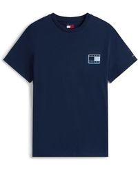 Tommy Hilfiger - Camiseta Azul Marino Con Logo De Bandera Neon Pop De Plus - Lyst