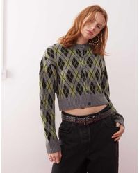 Collusion - Cropped Gebreid Vest Met Argyle-Motief - Lyst