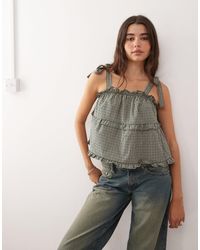 Reclaimed (vintage) - Smock Cami Top With Tie Stripes And Ruffles - Lyst