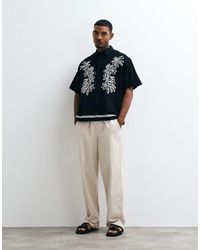 ASOS - Linen Blend Oversized Shirt With Floral Embroidery - Lyst