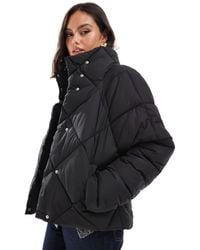 Miss Selfridge - Oversized Quilted Funnel Neck Crop Puffer Jacket - Lyst