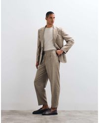 ASOS - Oversized Tapered Melange Suit Trousers With Linen - Lyst